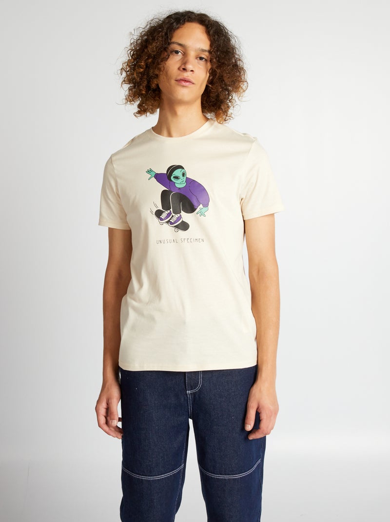 T-shirt in jersey con stampa BEIGE - Kiabi