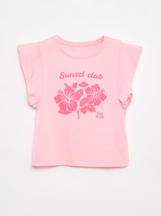 T-shirt in jersey con stampa davanti/dietro e maniche con volant