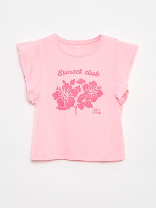 T-shirt in jersey con stampa davanti/dietro e maniche con volant - Kiabi
