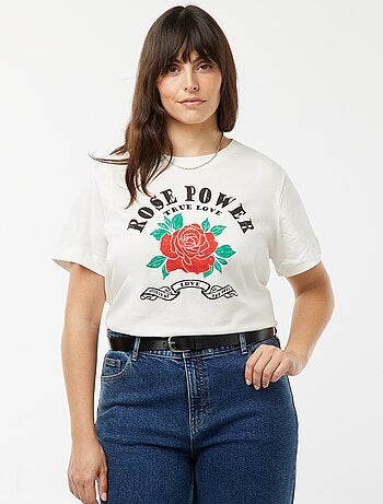 T-shirt in jersey con stampa 'rose' davanti