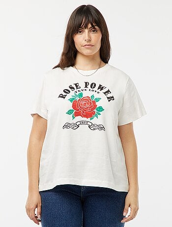 T-shirt in jersey con stampa 'rose' davanti