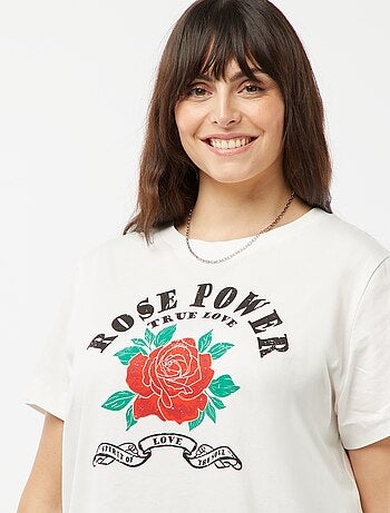 T-shirt in jersey con stampa 'rose' davanti