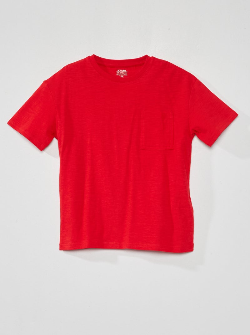 T-shirt in jersey con tasca rosso intenso - Kiabi