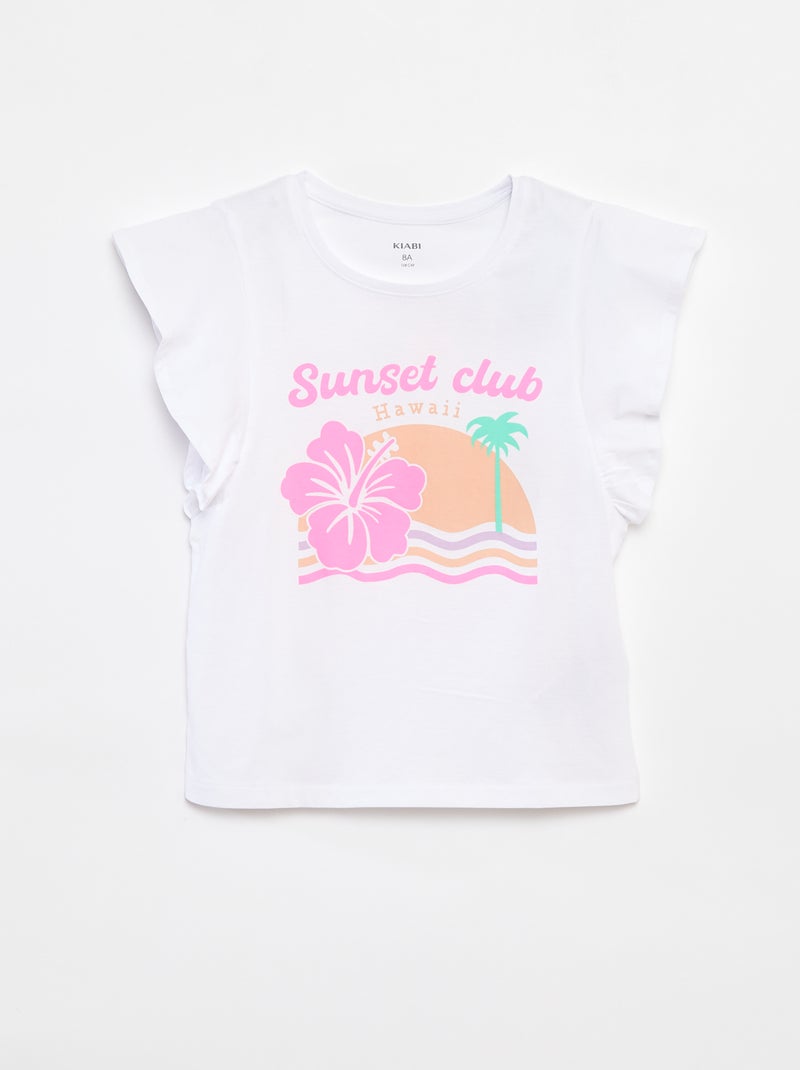 T-shirt in jersey con volant sul giromanica BIANCO - Kiabi