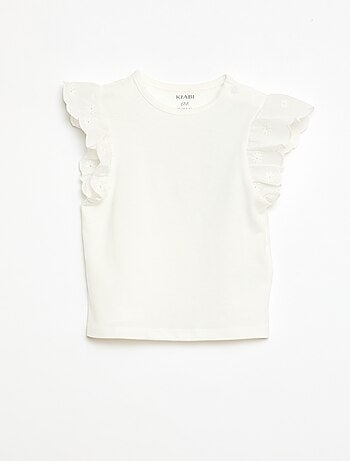 T-shirt in jersey di cotone con maniche corte in pizzo inglese