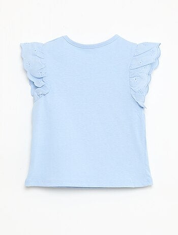 T-shirt in jersey di cotone con maniche corte in pizzo inglese