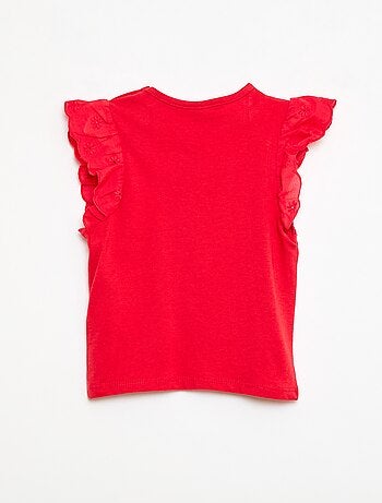 T-shirt in jersey di cotone con maniche corte in pizzo inglese