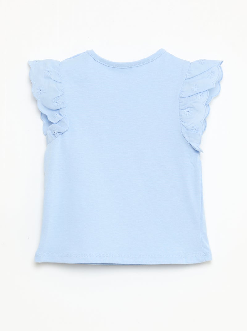 T-shirt in jersey di cotone con maniche corte in pizzo sangallo Blu - Kiabi