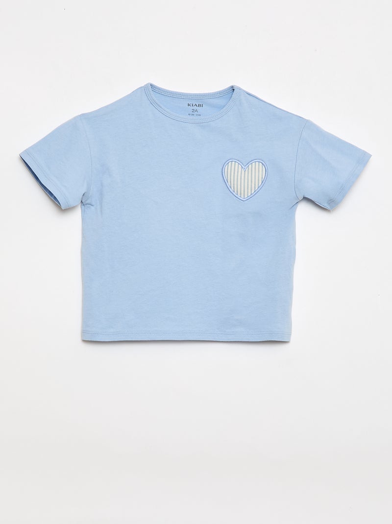 T-shirt in jersey di cotone con patch a cuore Blu - Kiabi