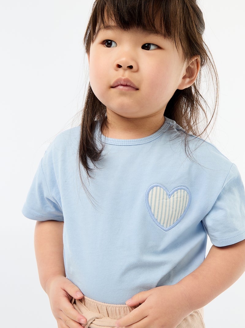 T-shirt in jersey di cotone con patch a cuore Blu - Kiabi