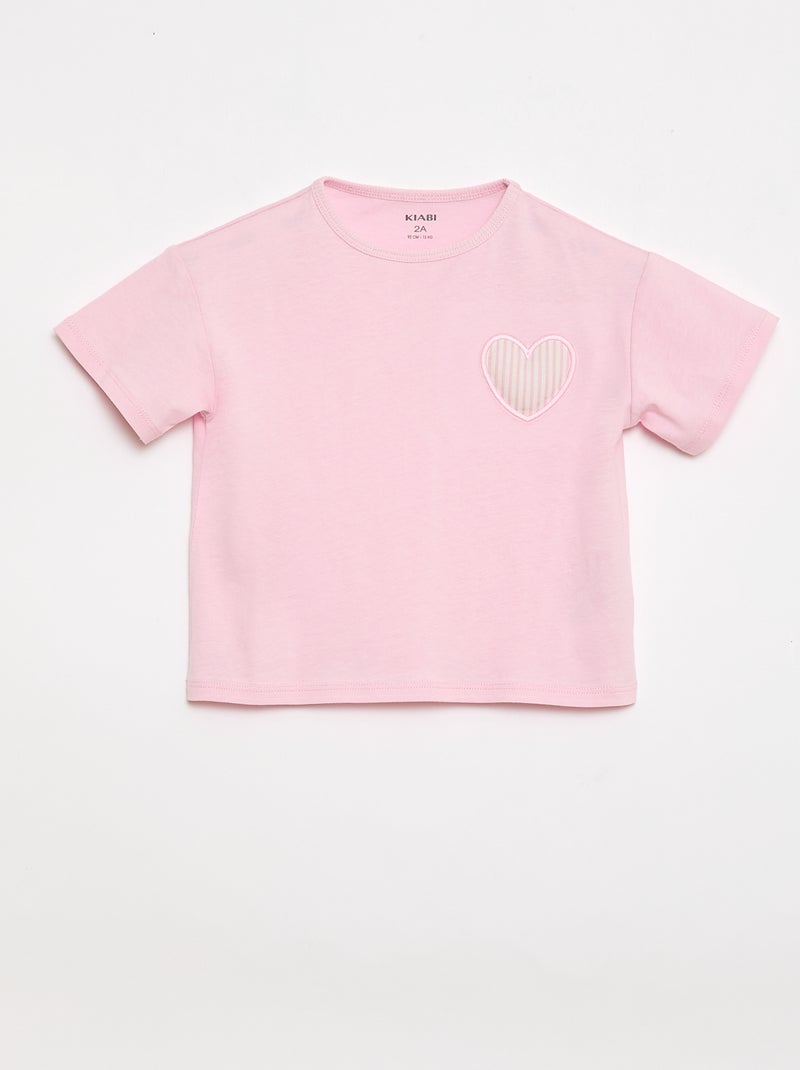 T-shirt in jersey di cotone con patch a cuore Rosa - Kiabi