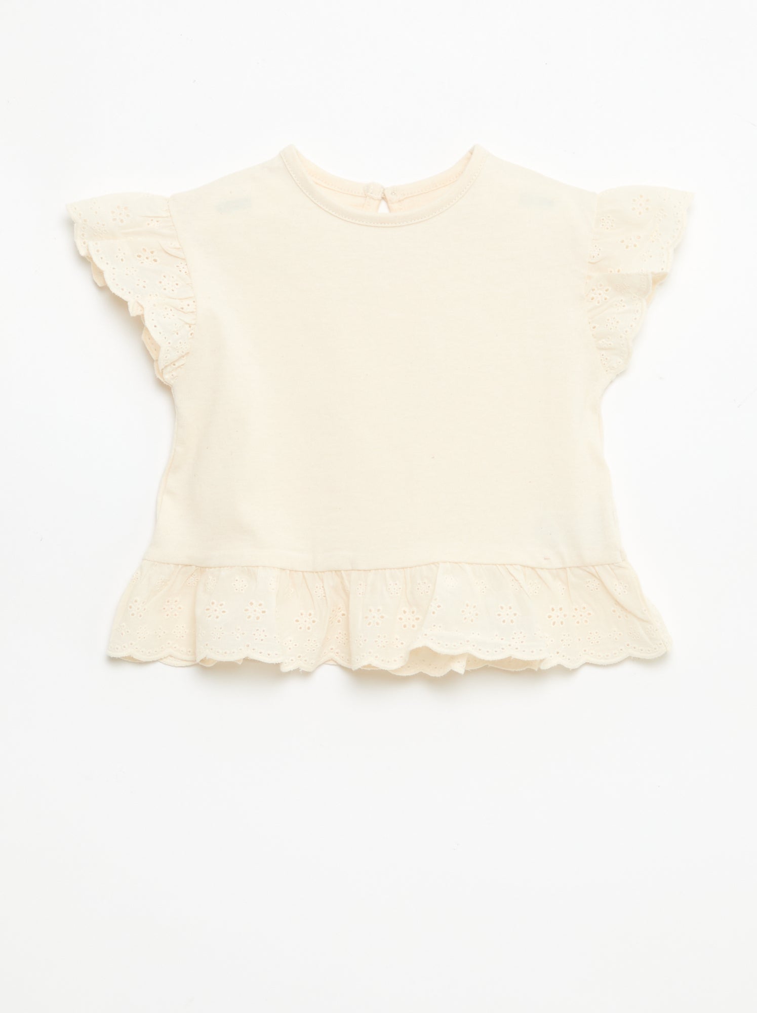 T-shirt in jersey di cotone tinta unita con ricamo inglese