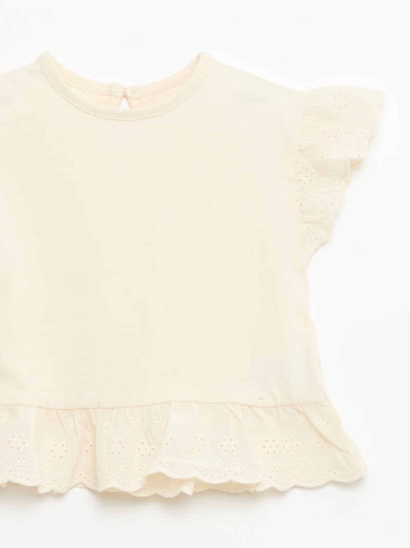 T-shirt in jersey di cotone tinta unita con ricamo inglese Bianco - Kiabi
