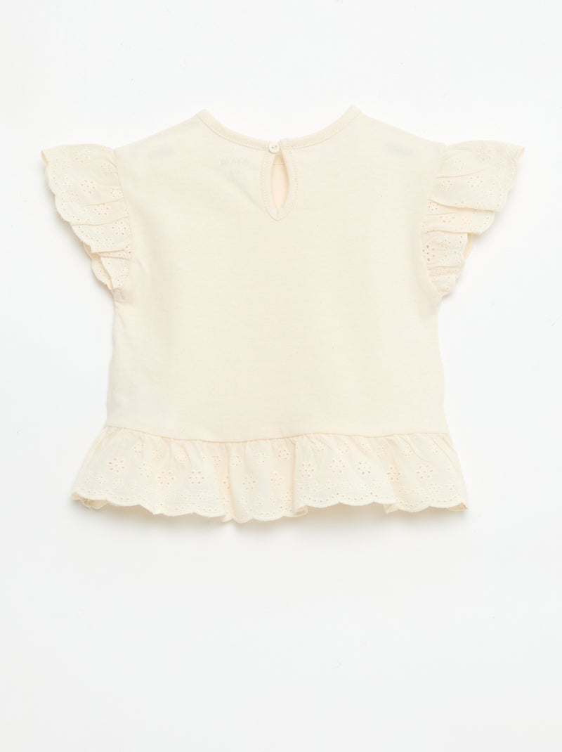 T-shirt in jersey di cotone tinta unita con ricamo inglese Bianco - Kiabi