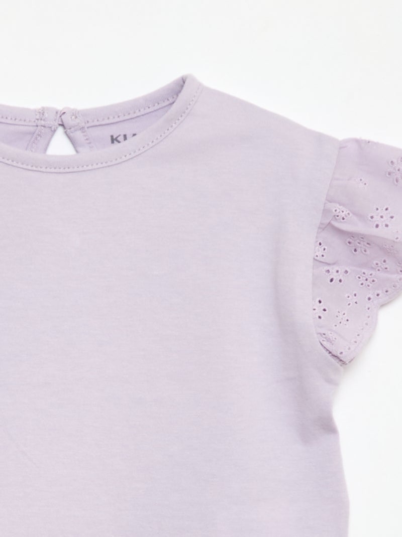 T-shirt in jersey di cotone tinta unita con ricamo inglese Rosa - Kiabi