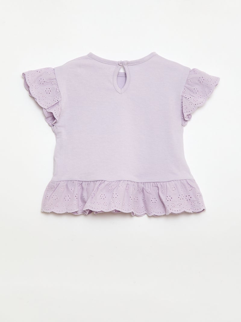 T-shirt in jersey di cotone tinta unita con ricamo inglese Rosa - Kiabi