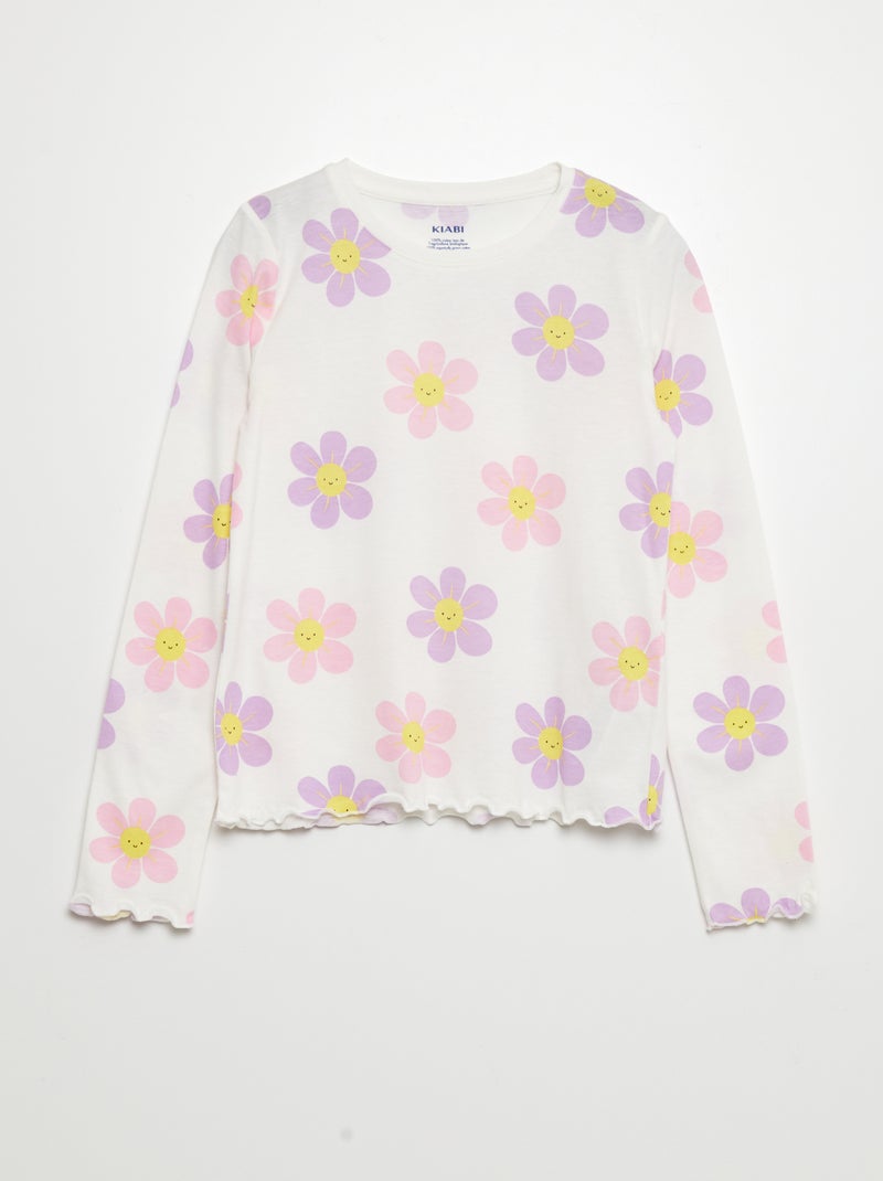T-shirt in jersey 'fiori' BEIGE - Kiabi