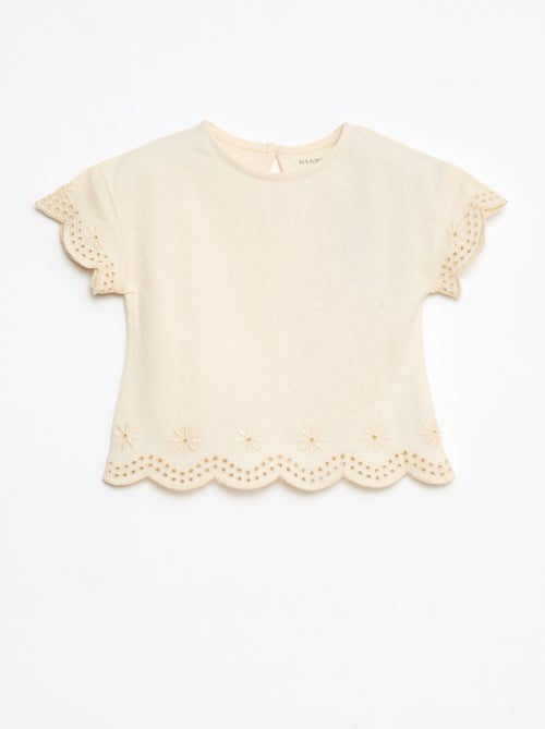 T-shirt in jersey maniche corte con ricami punto inglese - Kiabi