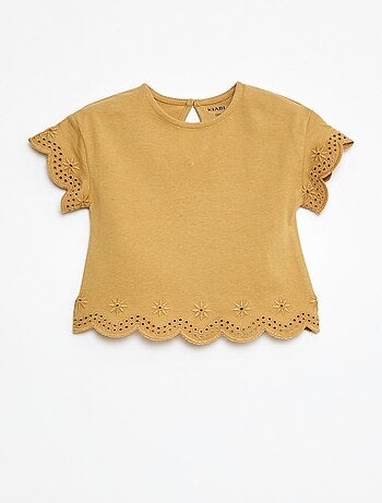 T-shirt in jersey maniche corte con ricami punto inglese