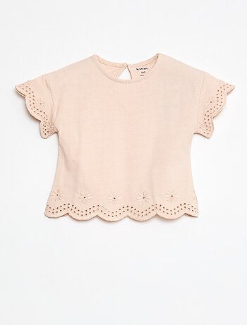 T-shirt in jersey maniche corte con ricami punto inglese