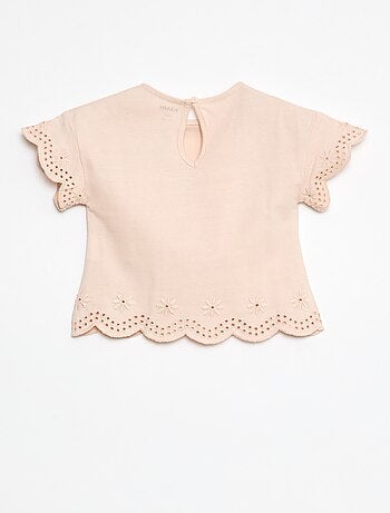 T-shirt in jersey maniche corte con ricami punto inglese
