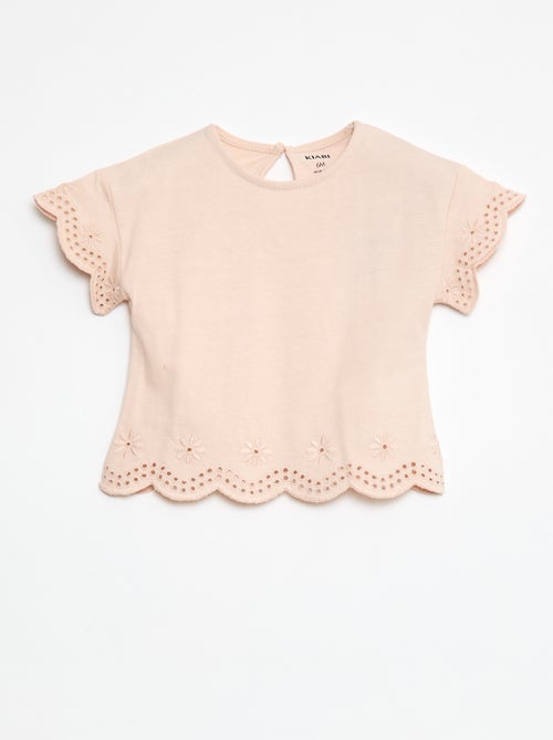 T-shirt in jersey maniche corte con ricami punto inglese - Kiabi