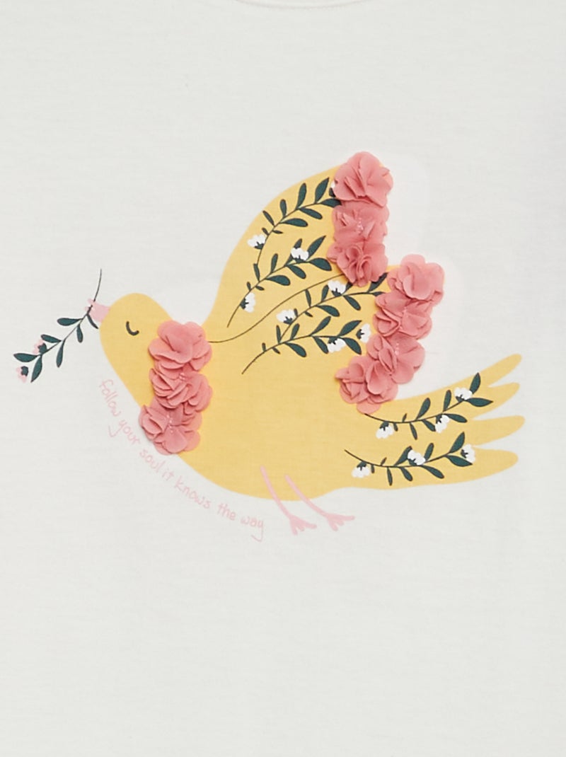 T-shirt in jersey maniche lunghe con stampa + decori in rilievo fantasia BEIGE - Kiabi