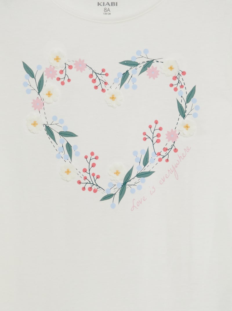 T-shirt in jersey maniche lunghe con stampa + decori in rilievo fantasia BEIGE - Kiabi