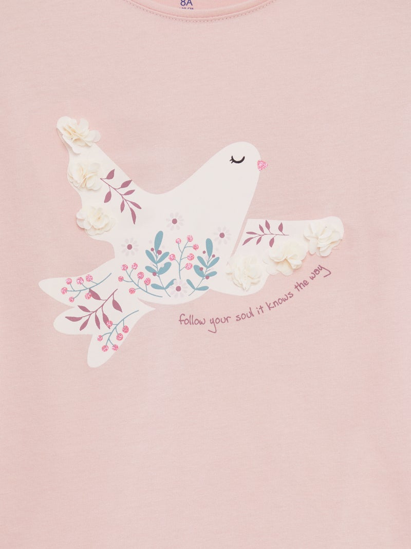 T-shirt in jersey maniche lunghe con stampa + decori in rilievo fantasia ROSA - Kiabi