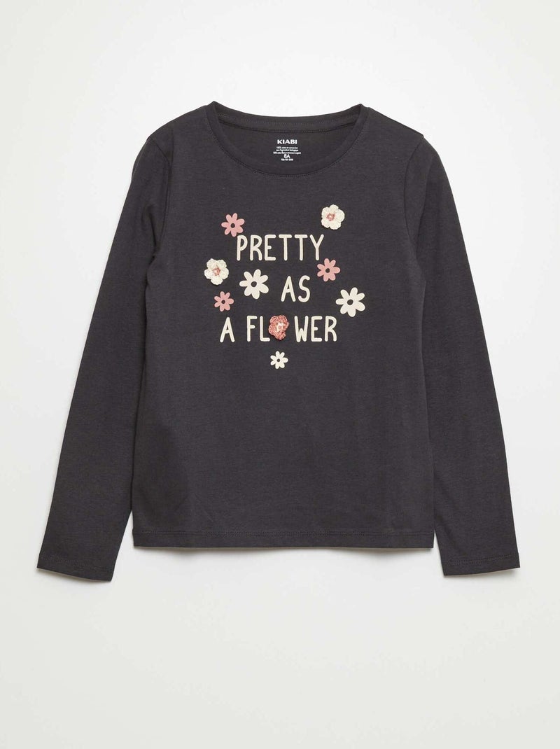 T-shirt in jersey 'pretty as a flower' NERO - Kiabi