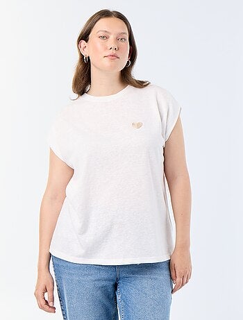 T-shirt in jersey senza maniche con piccolo ricamo sul petto