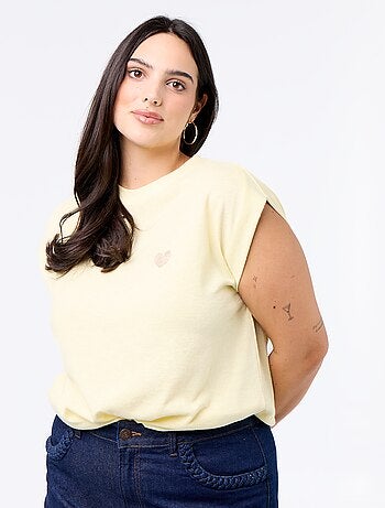 T-shirt in jersey senza maniche con piccolo ricamo sul petto