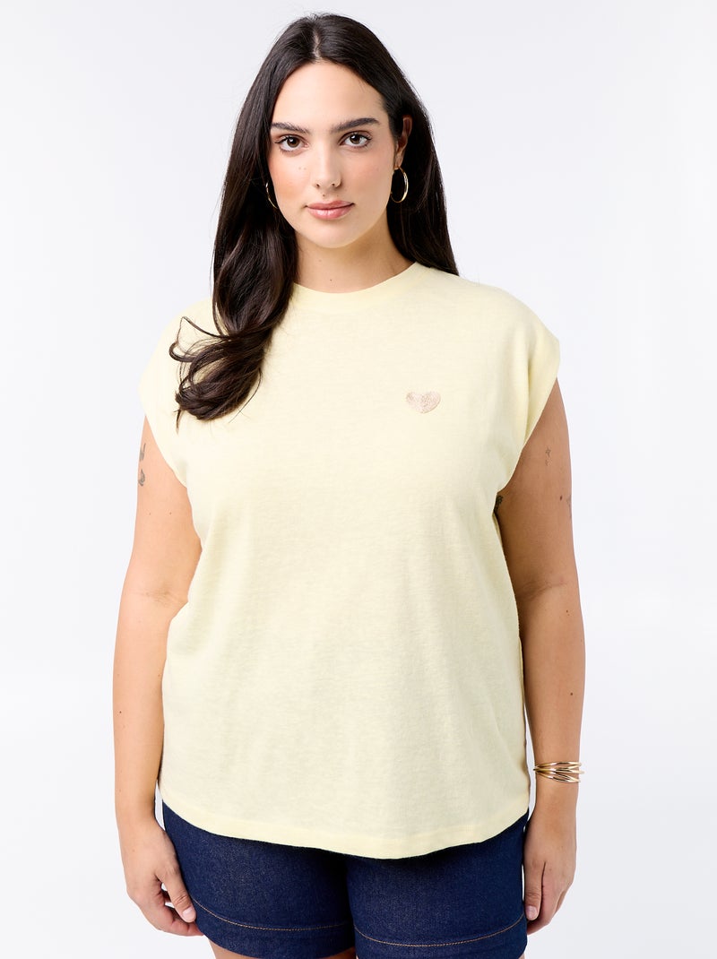 T-shirt in jersey senza maniche con piccolo ricamo sul petto Giallo - Kiabi
