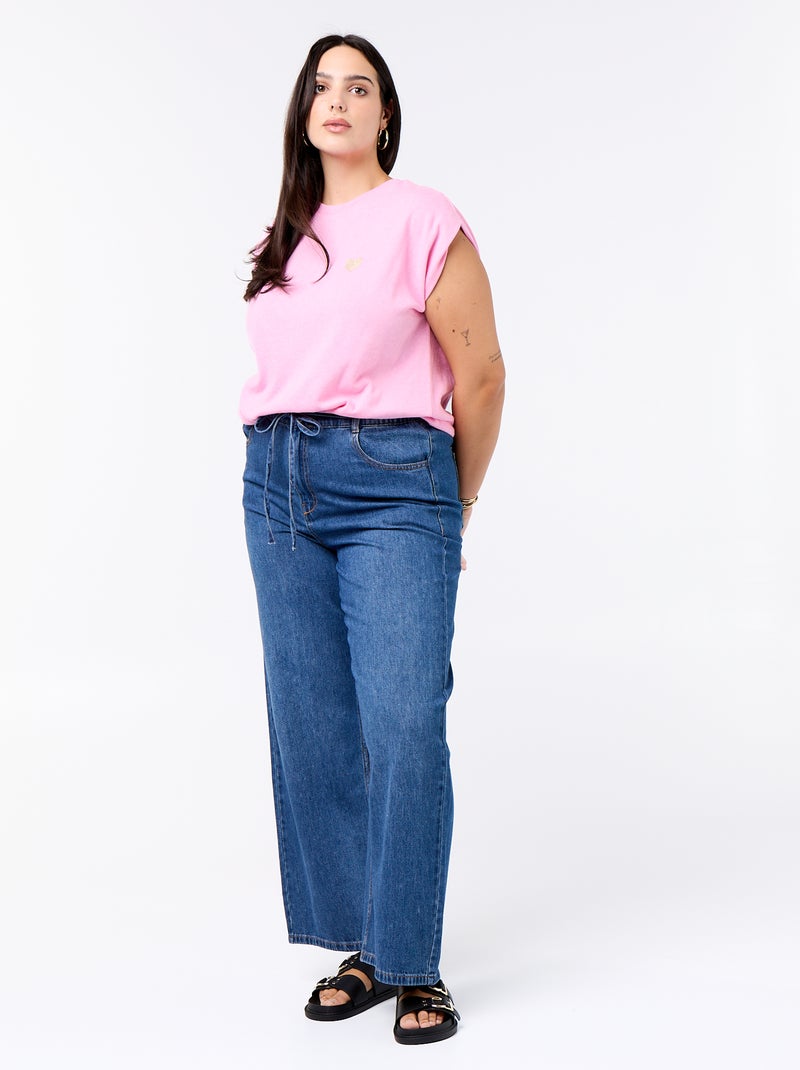 T-shirt in jersey senza maniche con piccolo ricamo sul petto Rosa - Kiabi