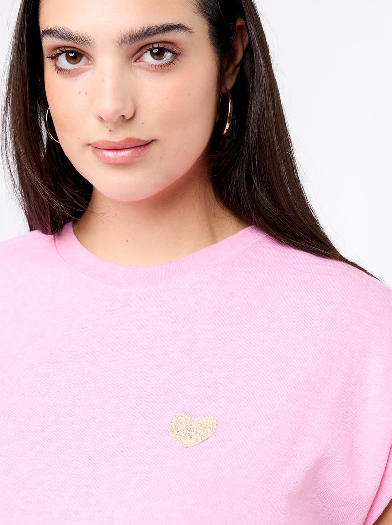 T-shirt in jersey senza maniche con piccolo ricamo sul petto Rosa - Kiabi