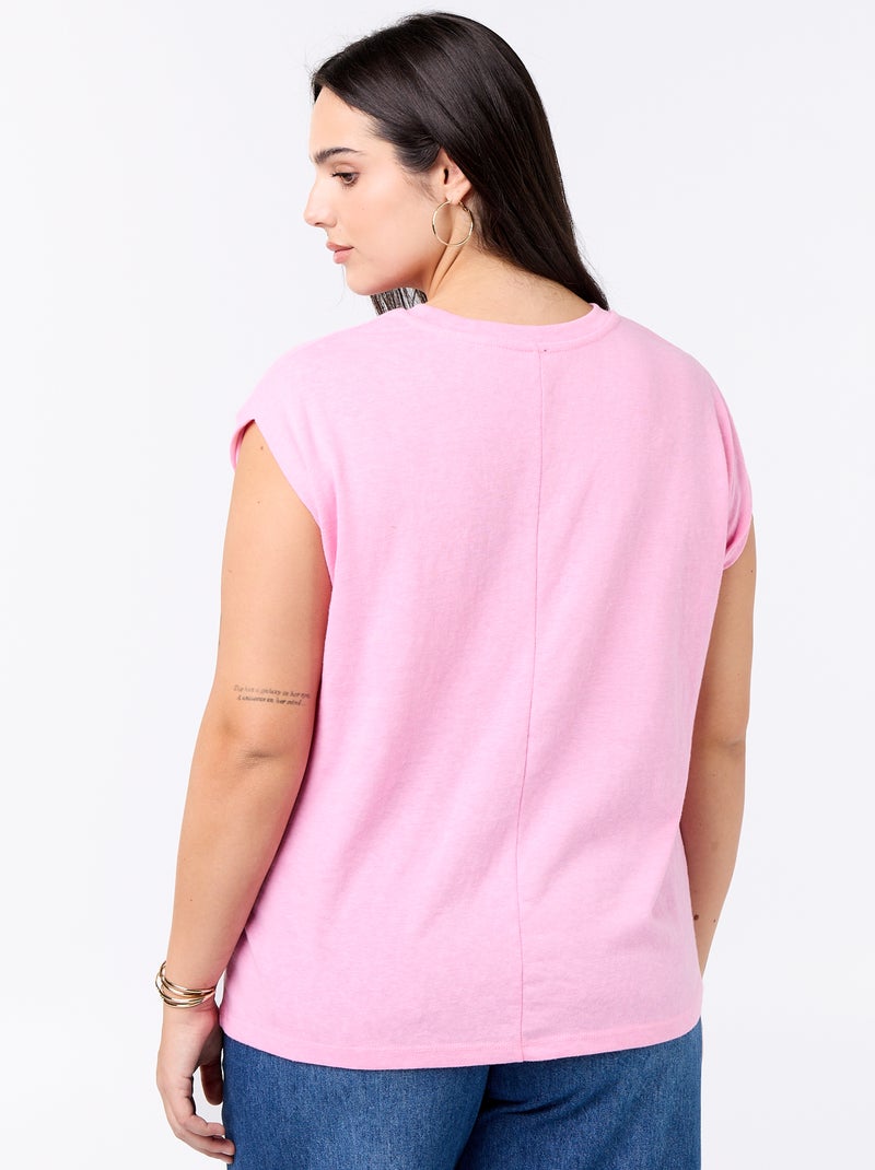 T-shirt in jersey senza maniche con piccolo ricamo sul petto Rosa - Kiabi