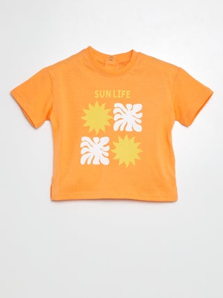 T-shirt in jersey stampata a maniche corte