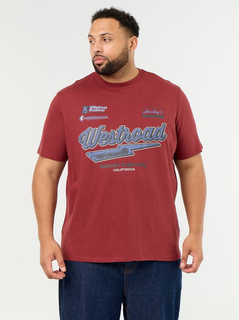 T-shirt in jersey stampato a maniche corte Rosso - Kiabi