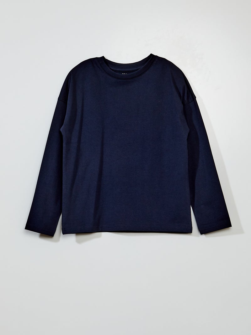 T-shirt in jersey tinta unita a maniche lunghe blu - Kiabi