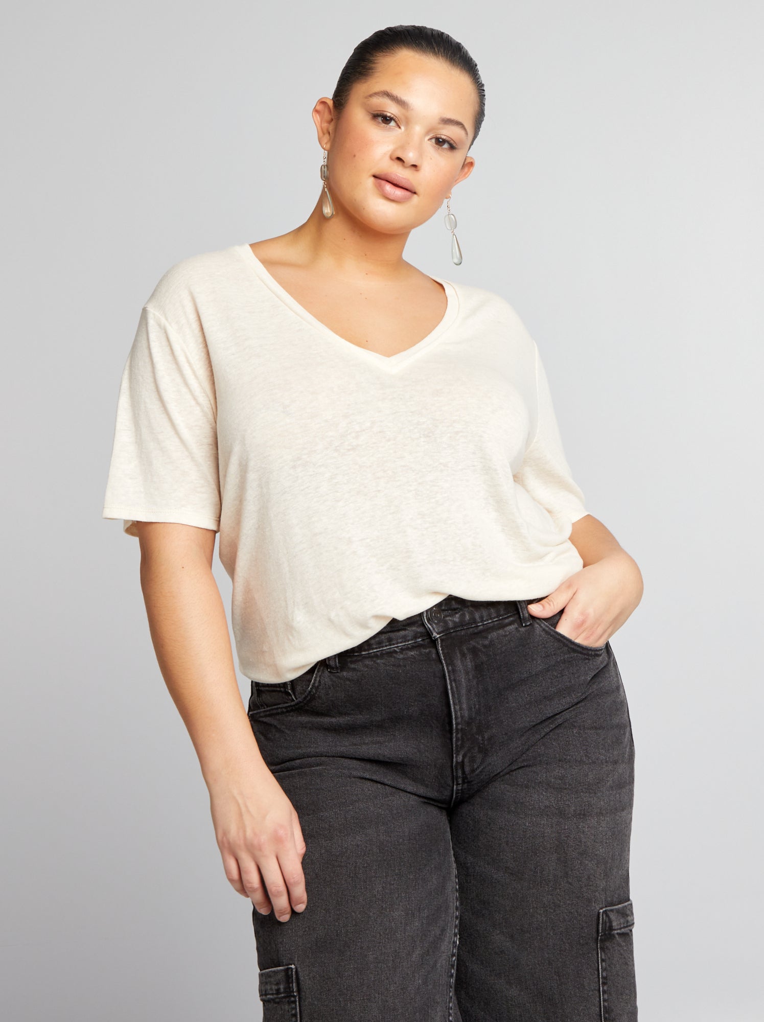 T shirt in lino morbida BIANCO Kiabi 15.00