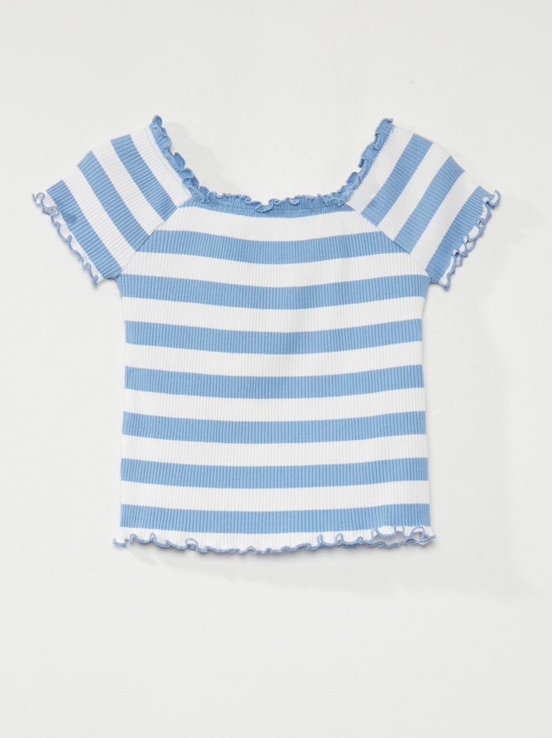 T-shirt in maglia a coste a righe a righe blu - Kiabi