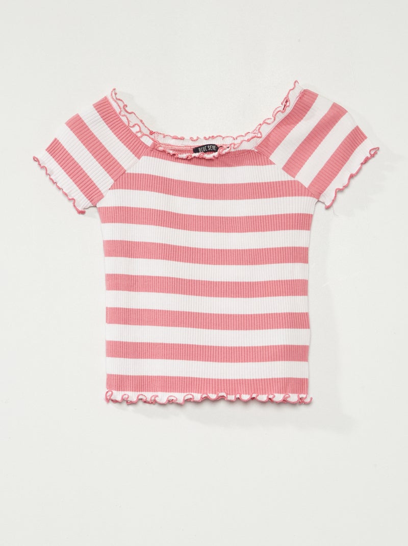 T-shirt in maglia a coste a righe a righe rosa - Kiabi