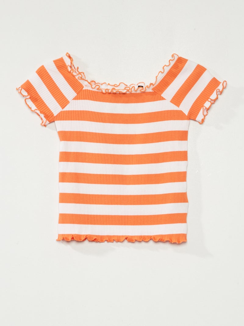 T-shirt in maglia a coste a righe arancione  righe - Kiabi