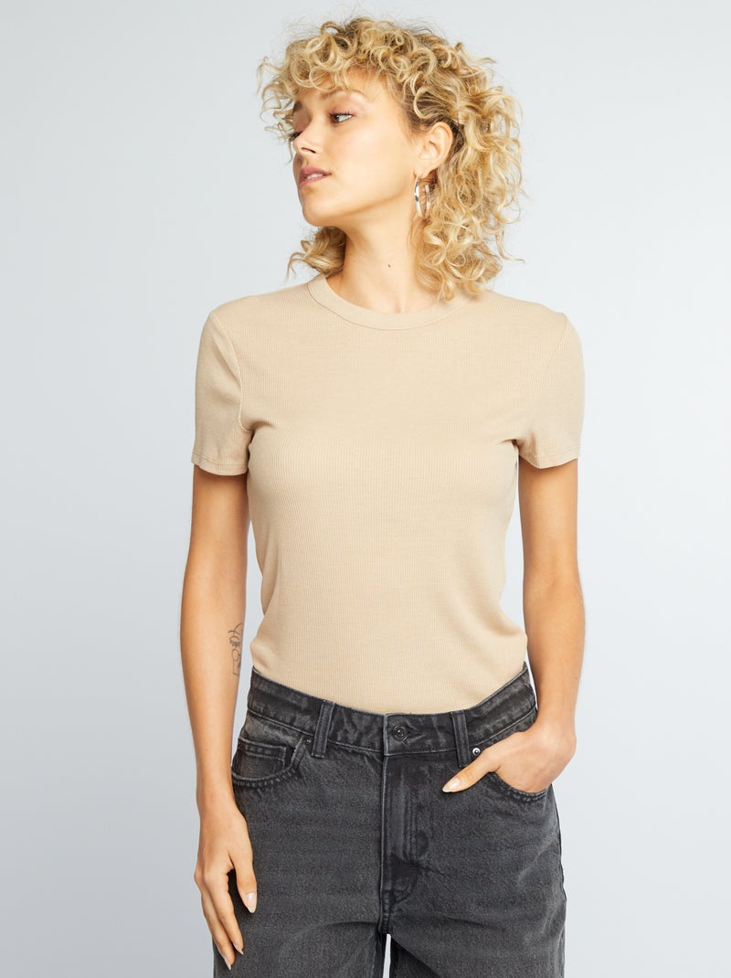 T-shirt in maglia a coste BEIGE - Kiabi