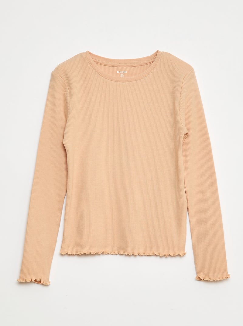 T-shirt in maglia a coste Beige - Kiabi