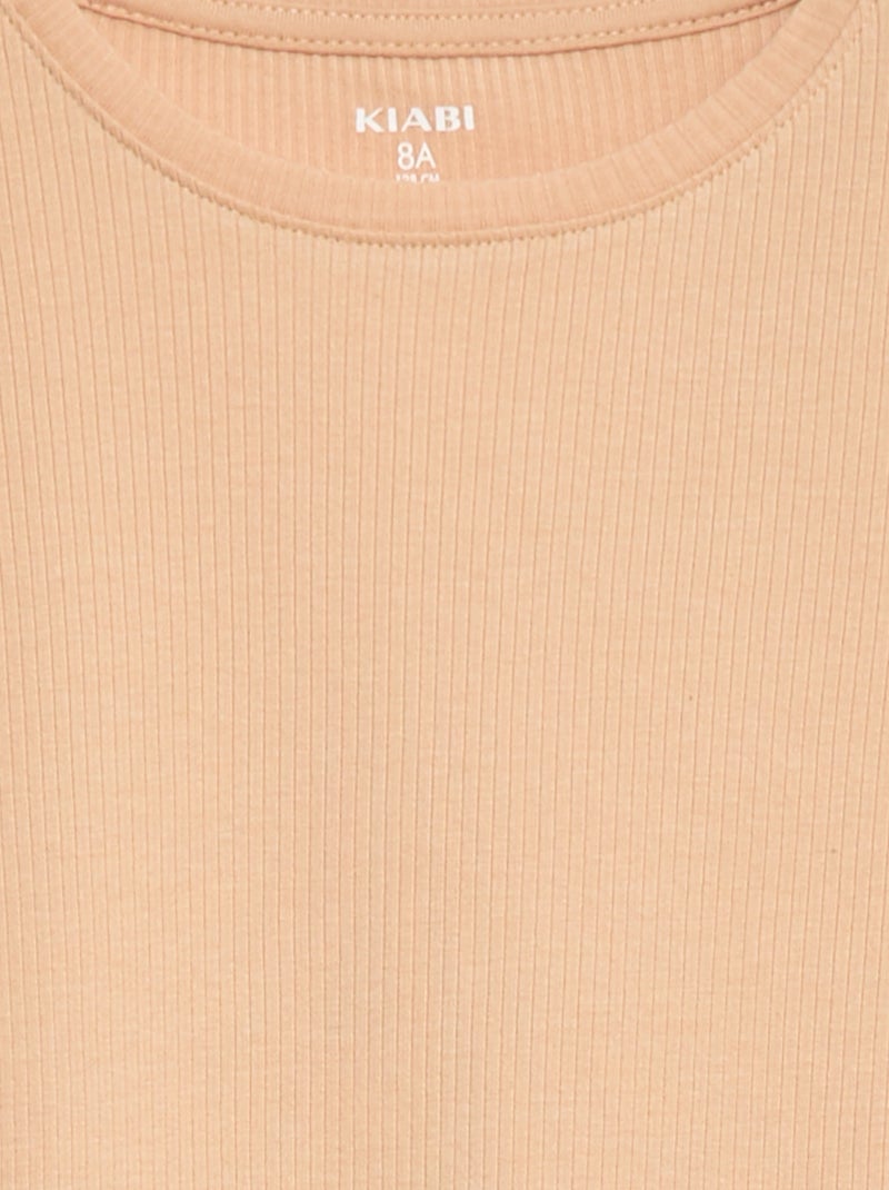 T-shirt in maglia a coste Beige - Kiabi