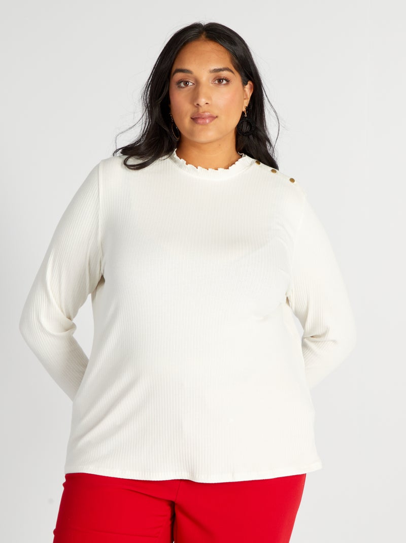 T-shirt in maglia a coste BIANCO - Kiabi