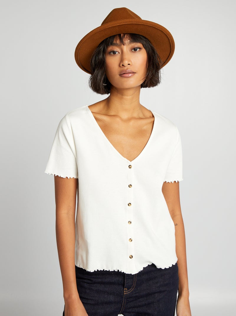 T-shirt in maglia a coste BIANCO - Kiabi