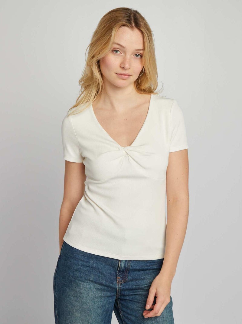 T-shirt in maglia a coste BIANCO - Kiabi