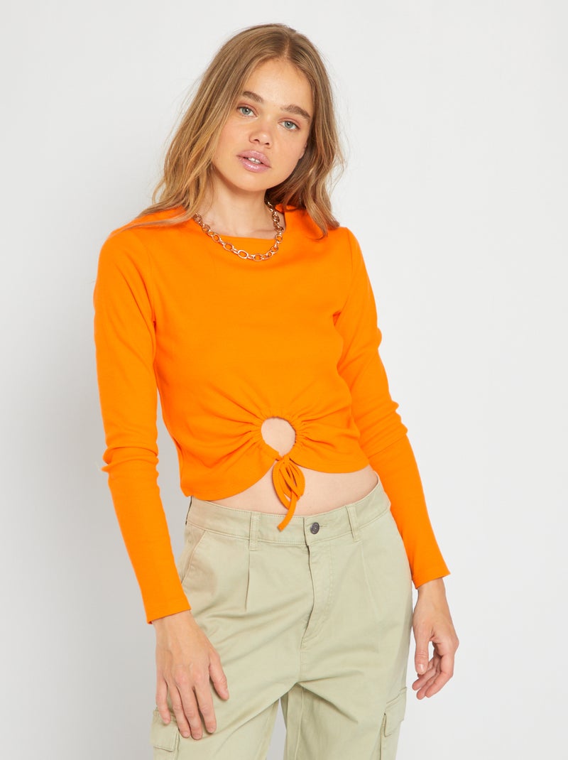 T-shirt in maglia a coste con apertura arancio - Kiabi